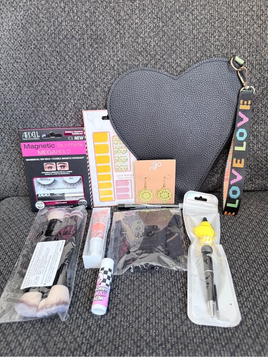 Accessories - Black Heart Crossbody Bag with 'LOVE' Colorful Strap bundle - 10 items total